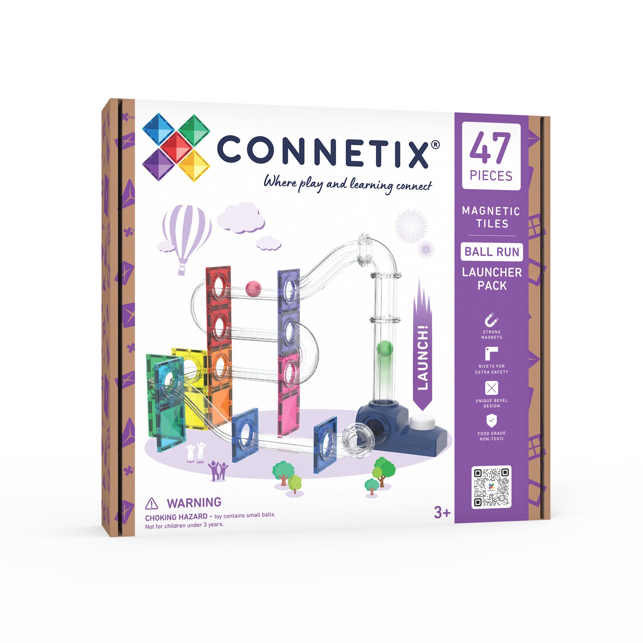 CONNETIX Magnetic Tiles 47 Piece - Ball Run Launcher Pack