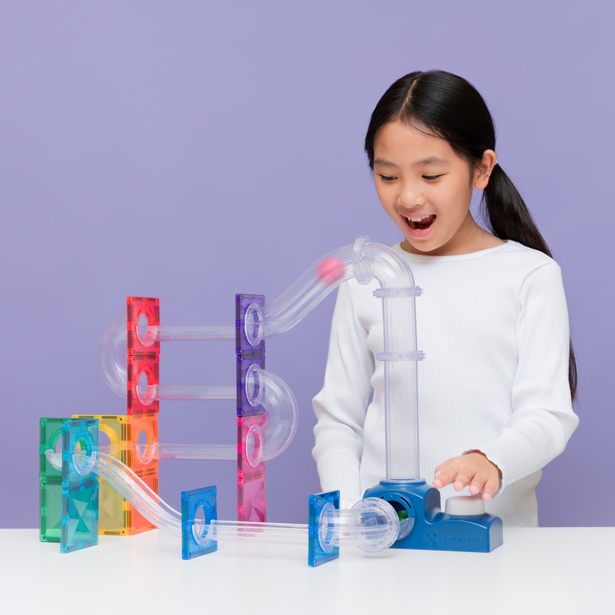 CONNETIX Magnetic Tiles 47 Piece - Ball Run Launcher Pack
