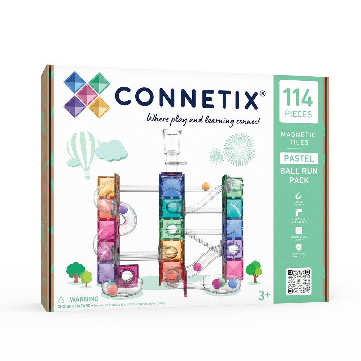 CONNETIX Magnetic Tiles 114 Piece - Pastel Ball Run