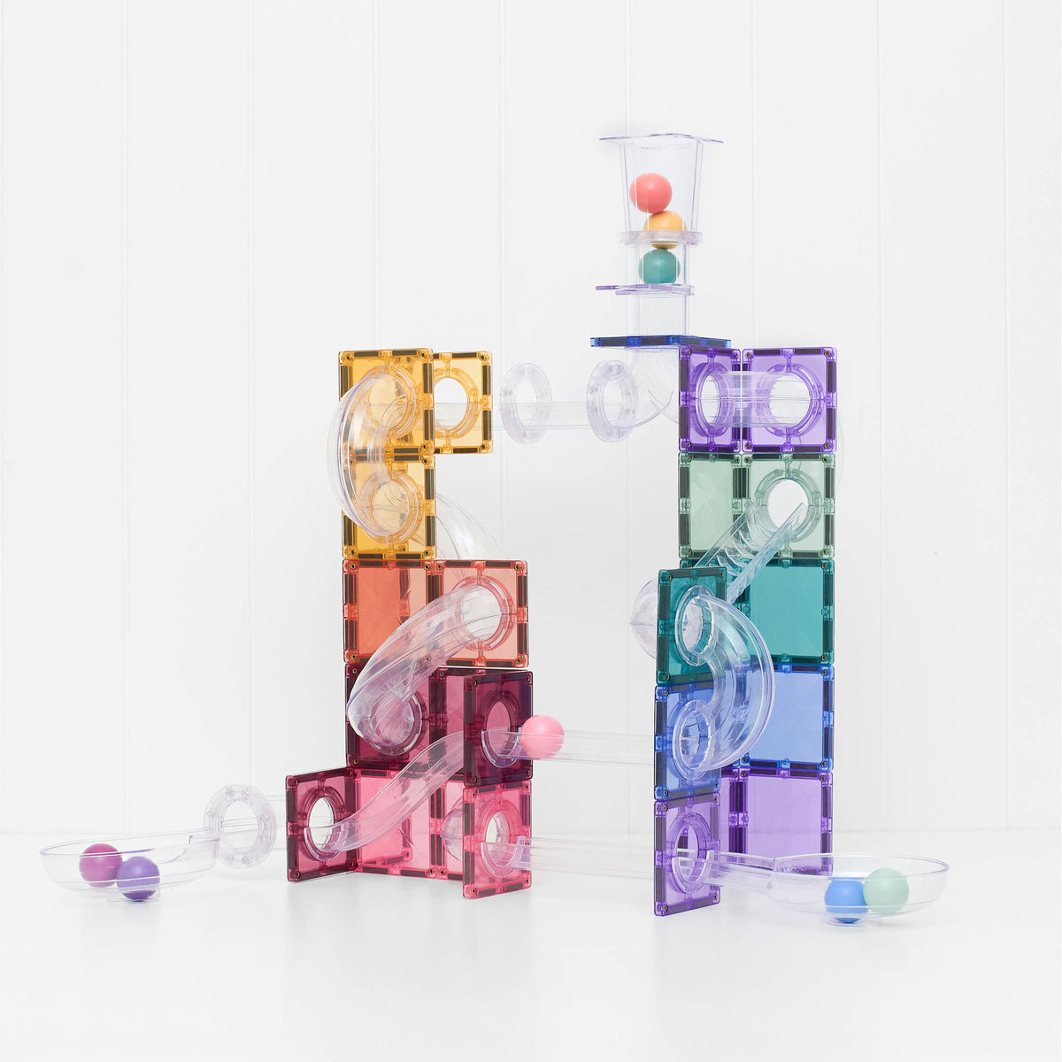 CONNETIX Magnetic Tiles 114 Piece - Pastel Ball Run