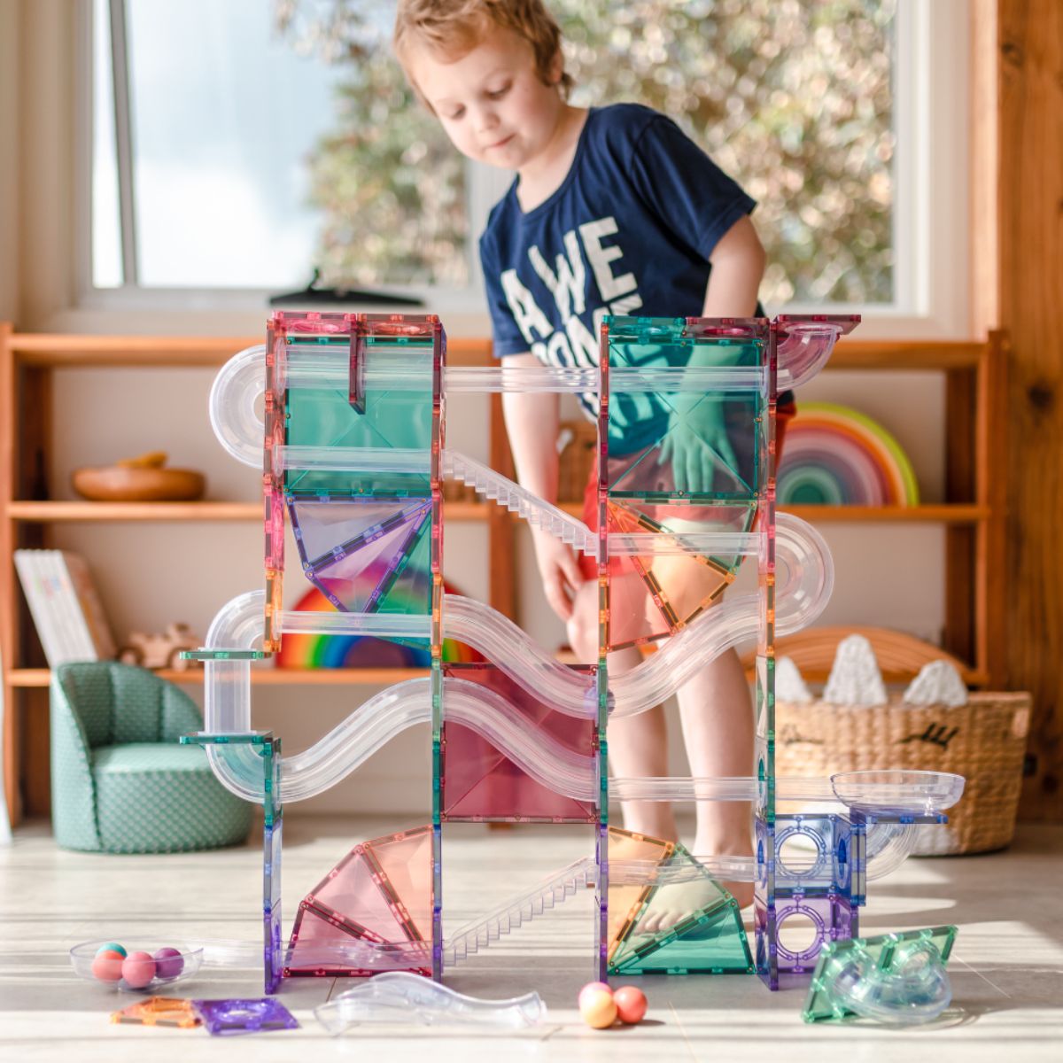 CONNETIX Magnetic Tiles 106 Piece Pastel Ball Run