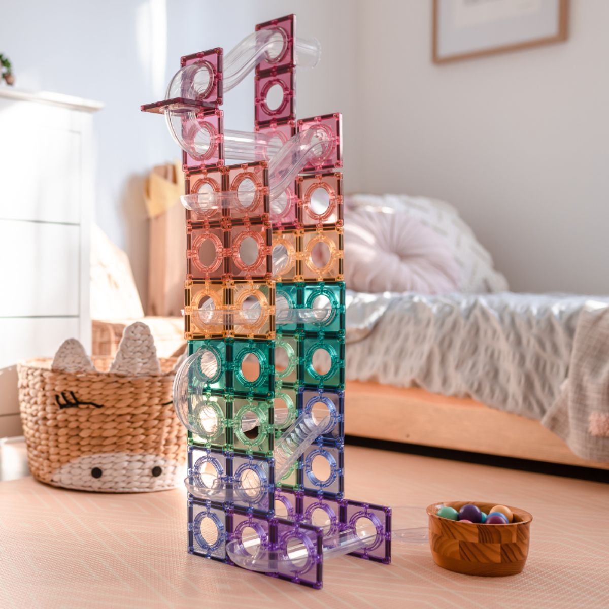 CONNETIX Magnetic Tiles 106 Piece Pastel Ball Run