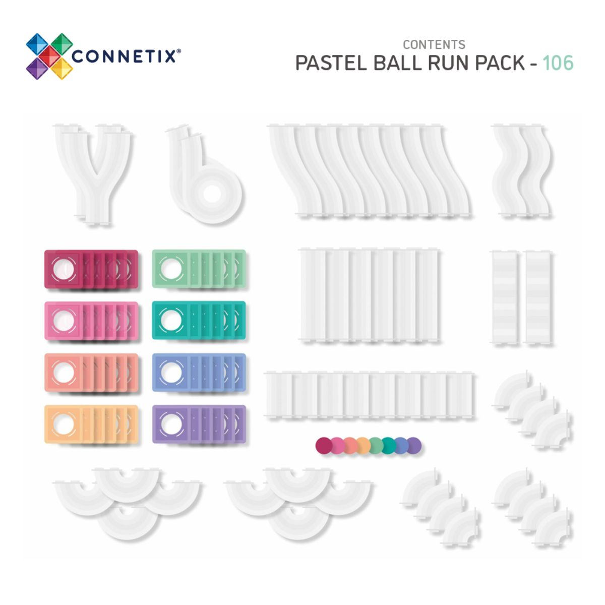 CONNETIX Magnetic Tiles 106 Piece Pastel Ball Run