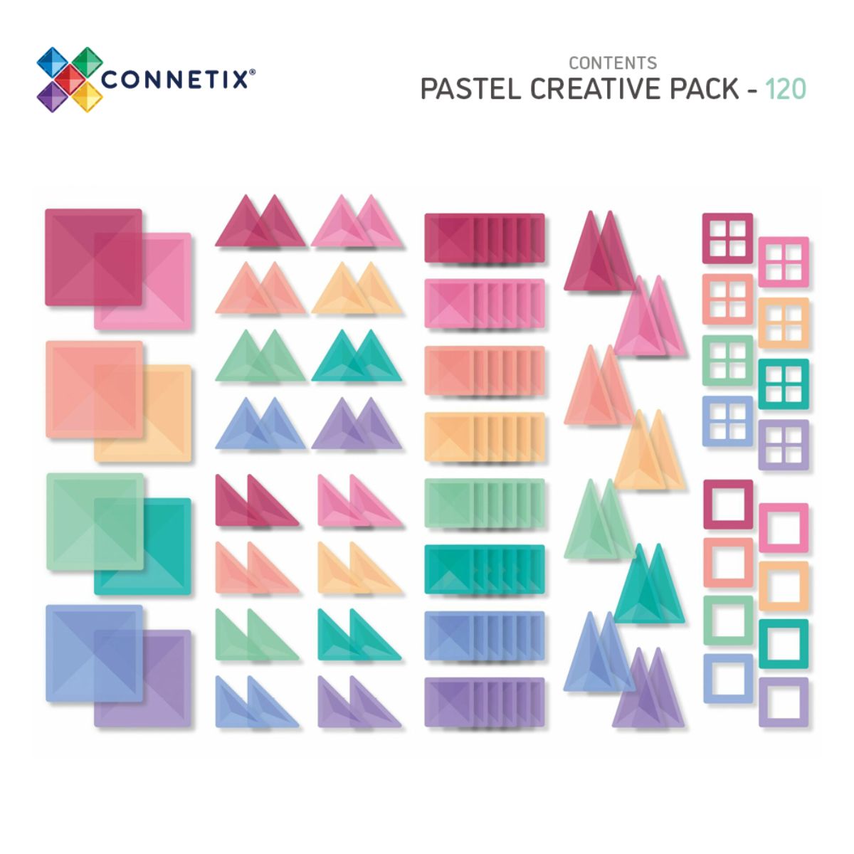 CONNETIX Magnetic Tiles 120 Piece Pastel Creative Pack