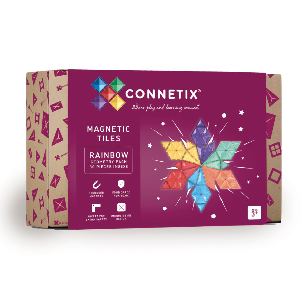 CONNETIX Magnetic Tiles 30 Piece Rainbow Geometry Pack