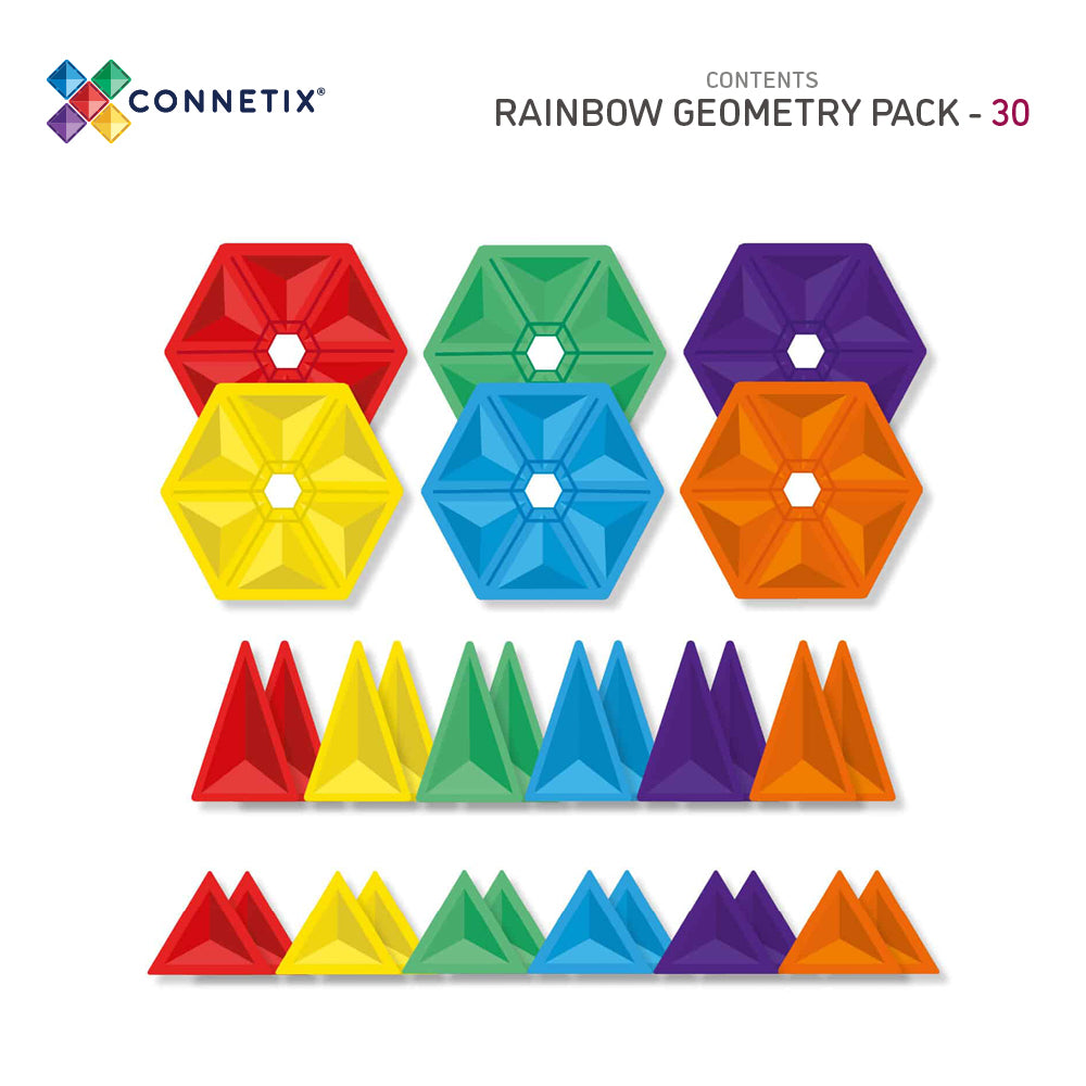 CONNETIX Magnetic Tiles 30 Piece Rainbow Geometry Pack