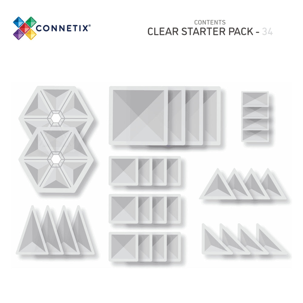 CONNETIX Magnetic Tiles 34 Piece Clear Pack