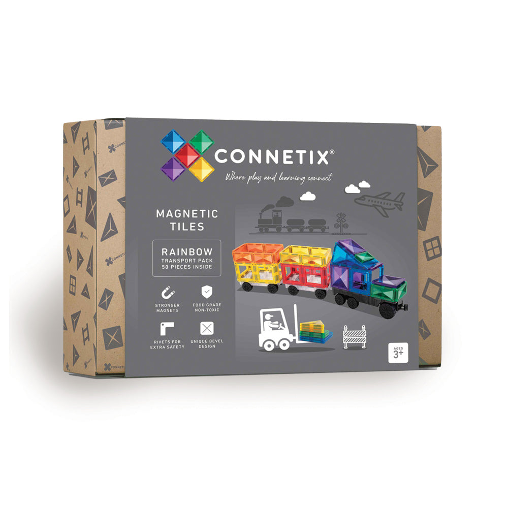 CONNETIX Magnetic Tiles 50 Piece Rainbow Transport Pack