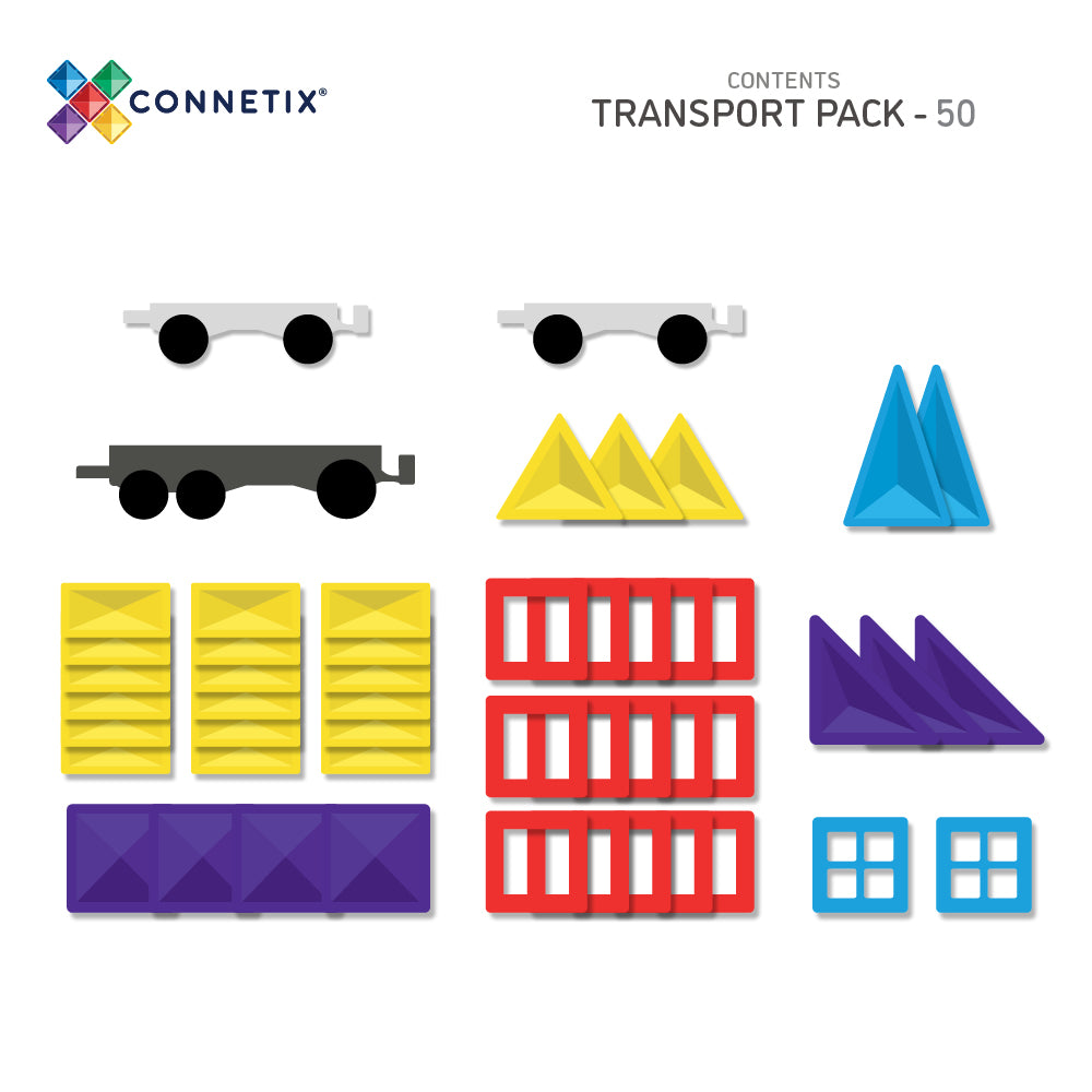 CONNETIX Magnetic Tiles 50 Piece Rainbow Transport Pack