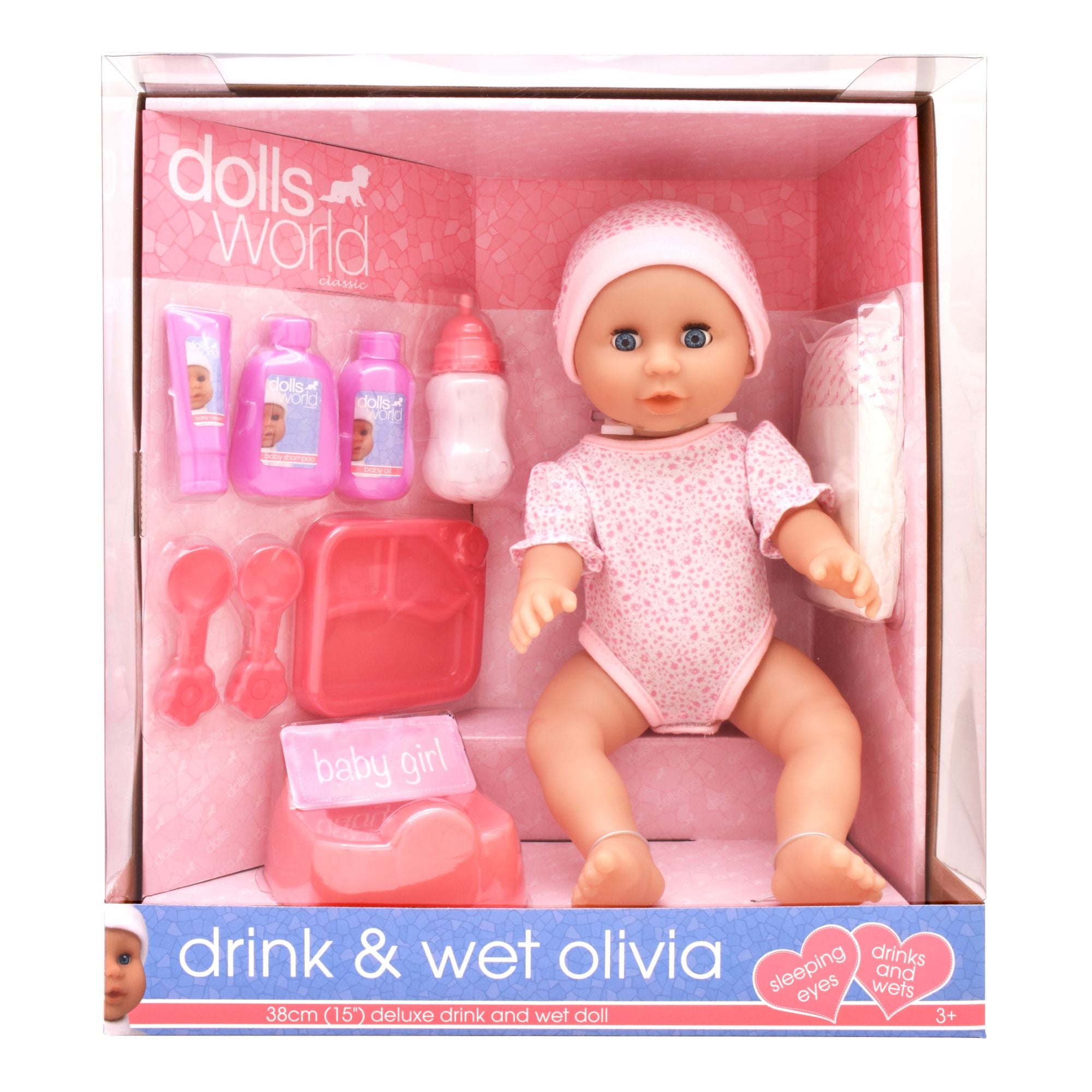 Dolls World Drink & Wet Olivia 38cm Deluxe Drink And Wet Doll