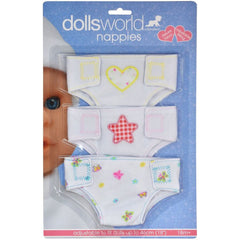 DOLLS WORLD BABY FABRIC NAPPIES 3 PACK