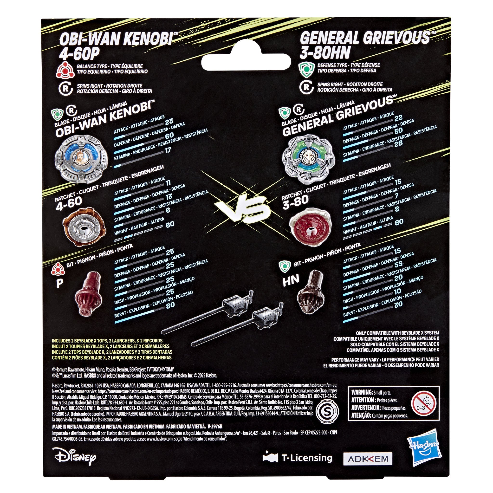 Beyblade X Star Wars Obi-Wan Kenobi 4-60p vs General Grievous 3-80HN 2 Pack
