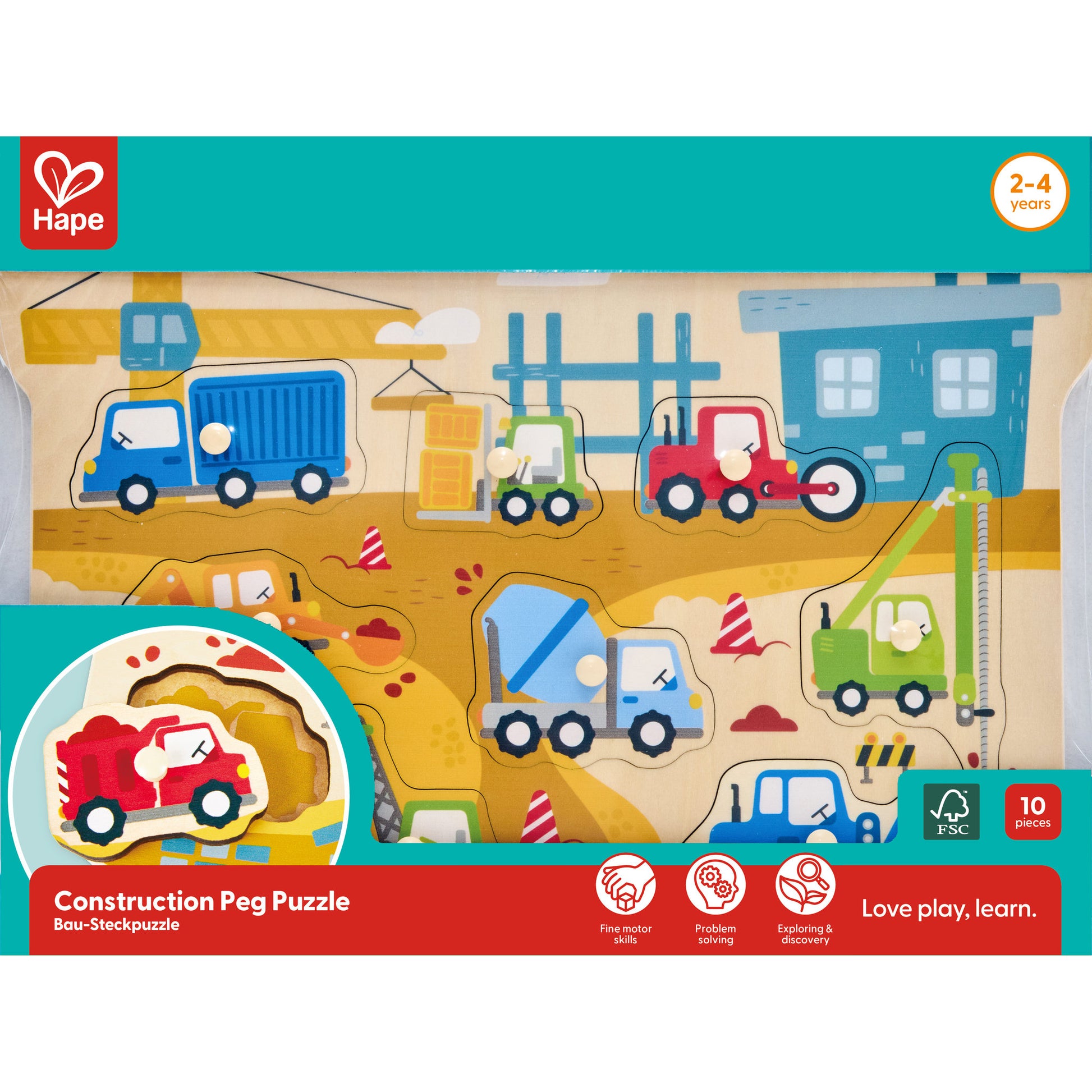 Hape Construction Vehicle Peg Puzzle - Toyworld Australia