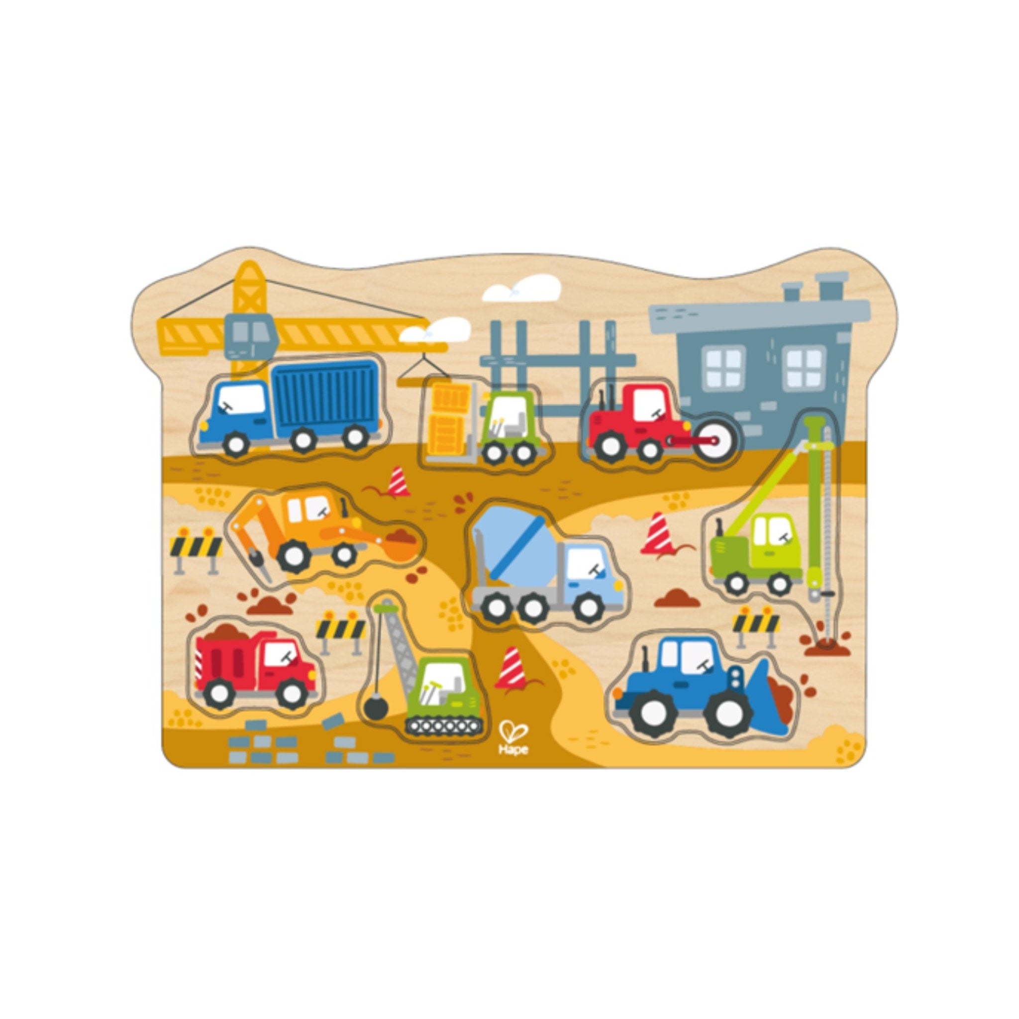 ハペ　5種 Hape Construction Vehicle Peg Puzzle – Toyworld Australia