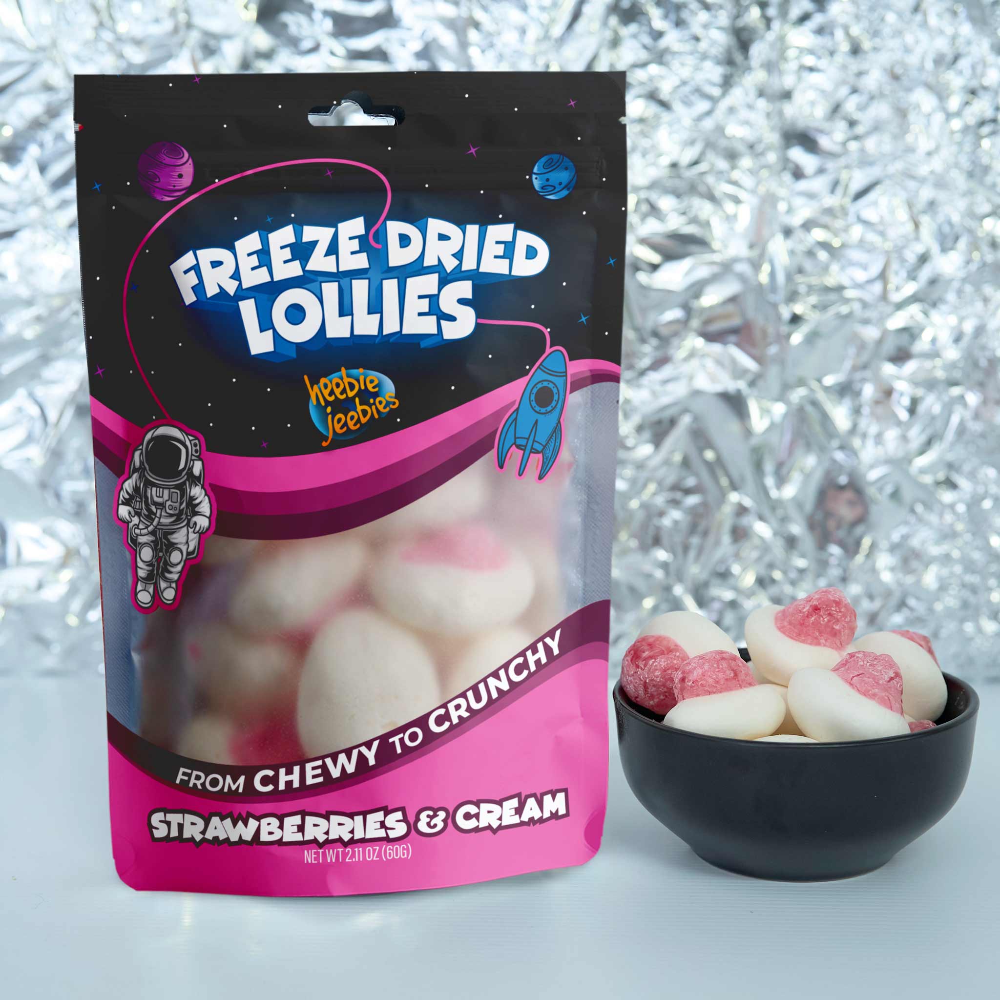 Heebie Jeebies Freeze Dried Lollies - Strawberries And Cream