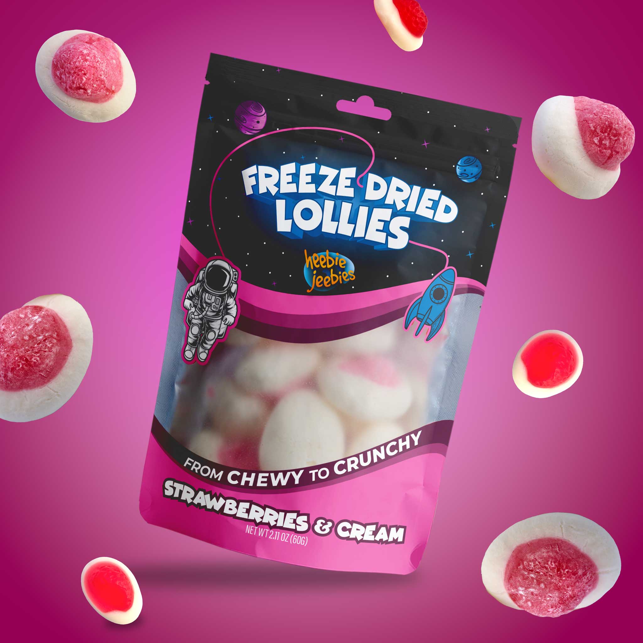 Heebie Jeebies Freeze Dried Lollies - Strawberries And Cream