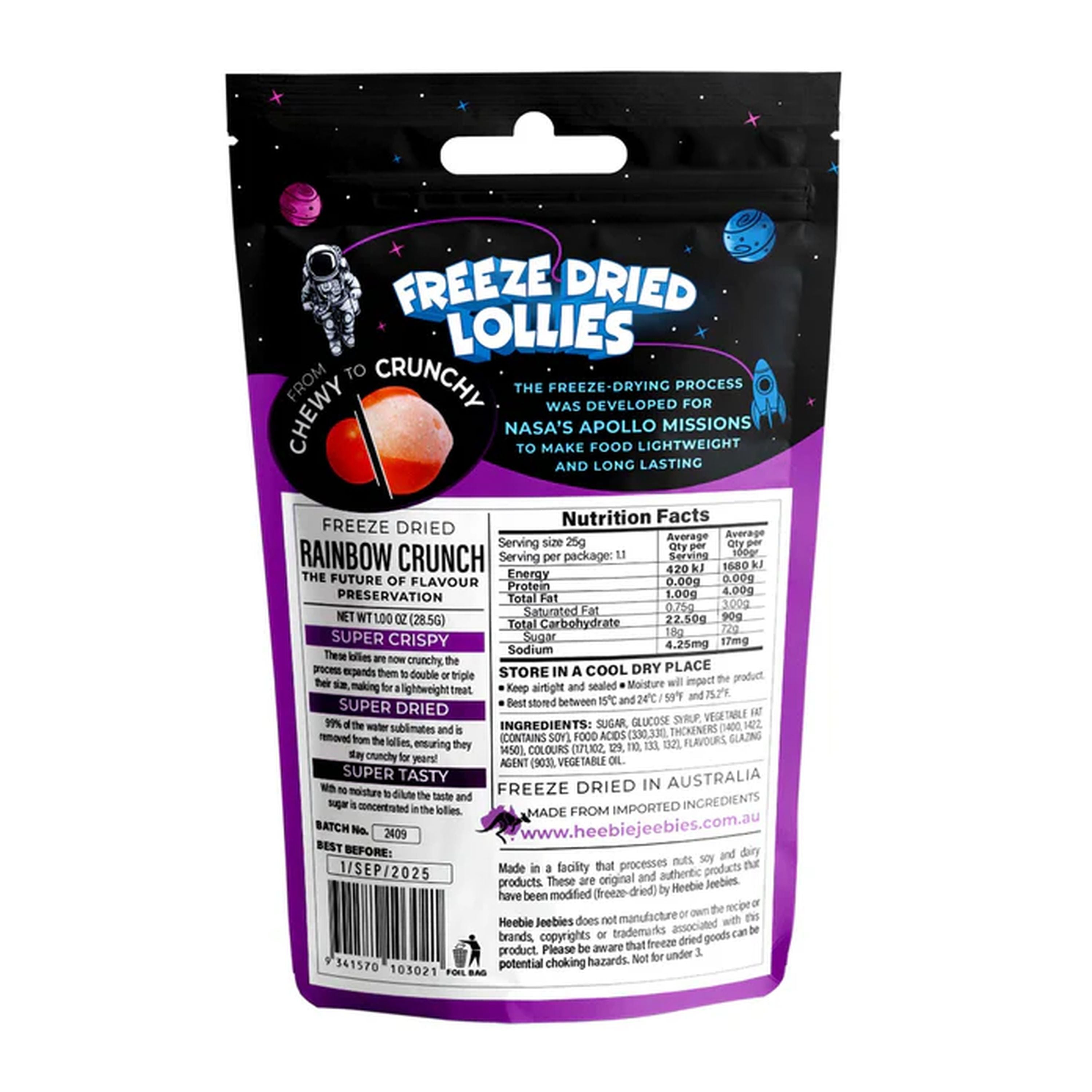 Heebie Jeebies Freeze Dried Lollies - Mini Rainbow Crunch