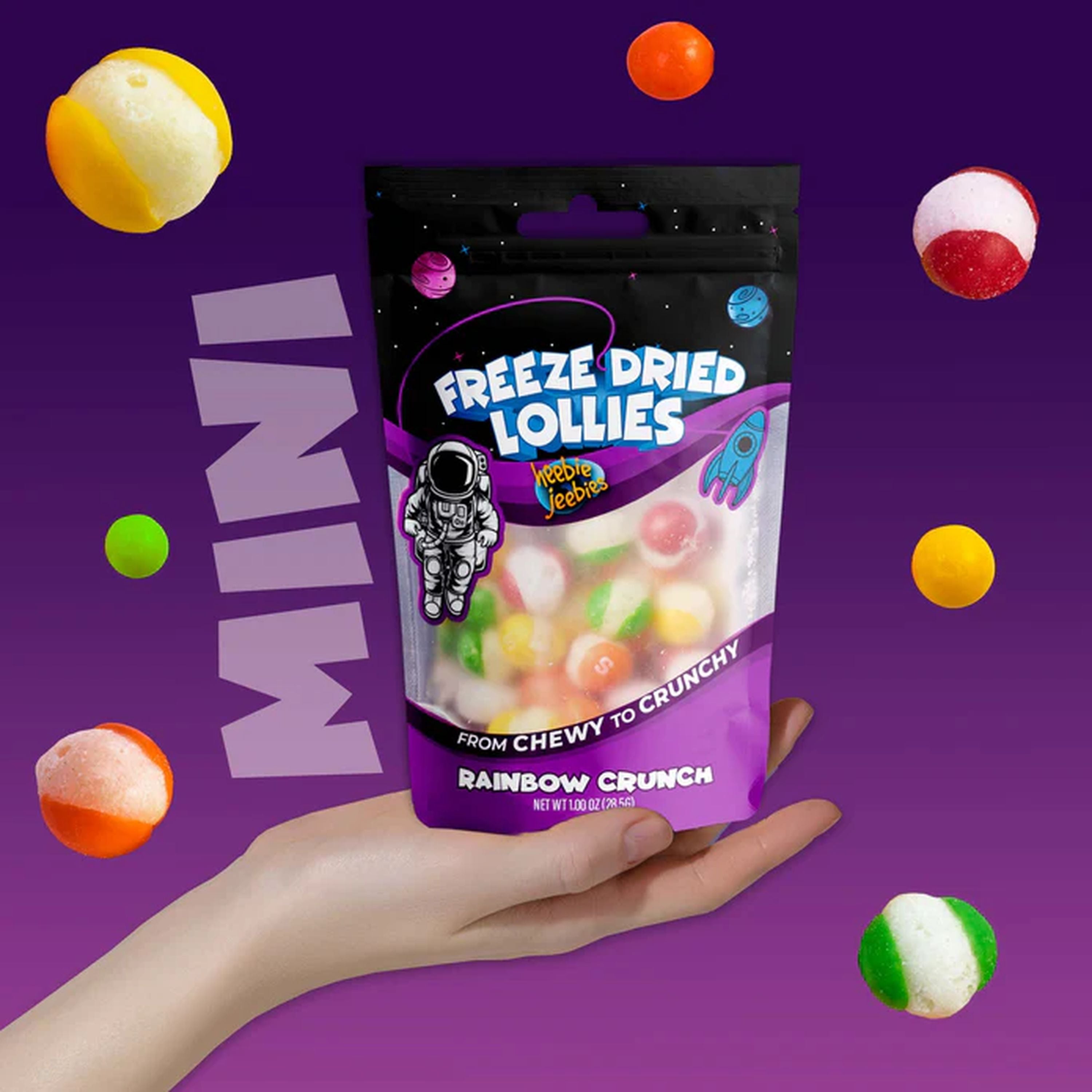 Heebie Jeebies Freeze Dried Lollies - Mini Rainbow Crunch