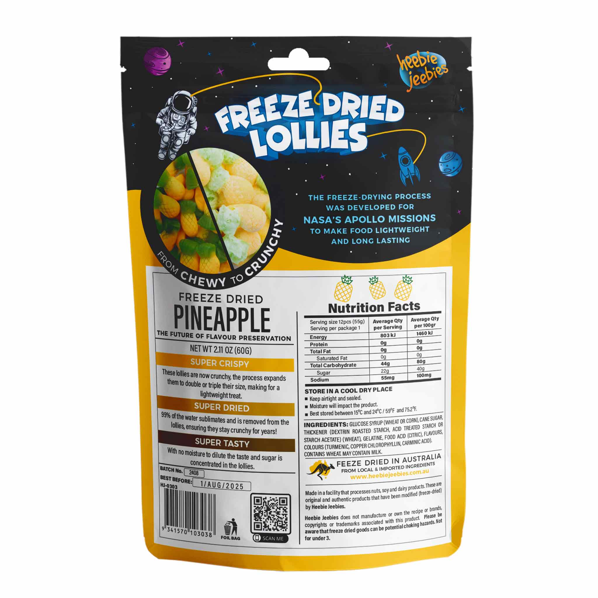 Heebie Jeebies Freeze Dried Lollies - Pineapple