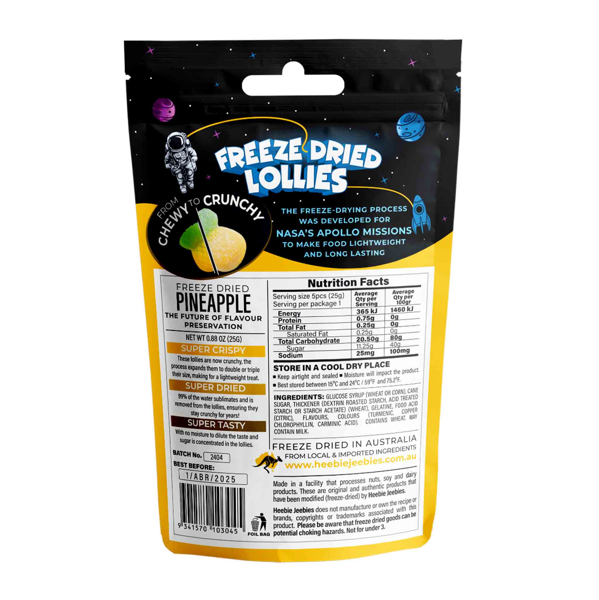 Heebie Jeebies Freeze Dried Lollies - Mini Pineapple