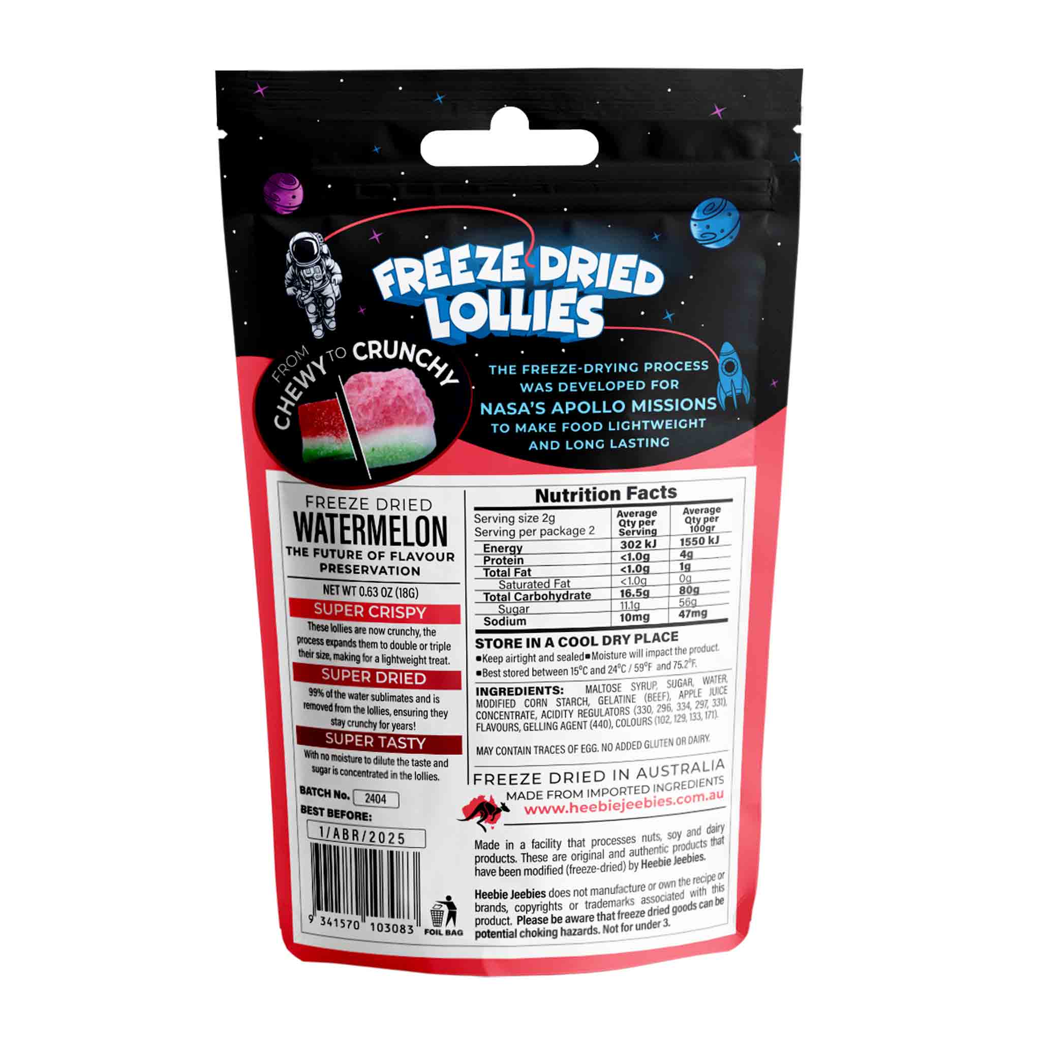 Heebie Jeebies Freeze Dried Lollies - Mini Watermelon
