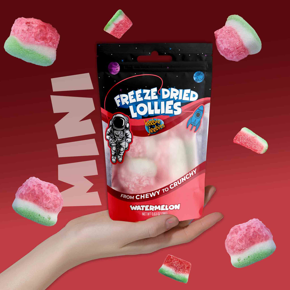 Heebie Jeebies Freeze Dried Lollies - Mini Watermelon