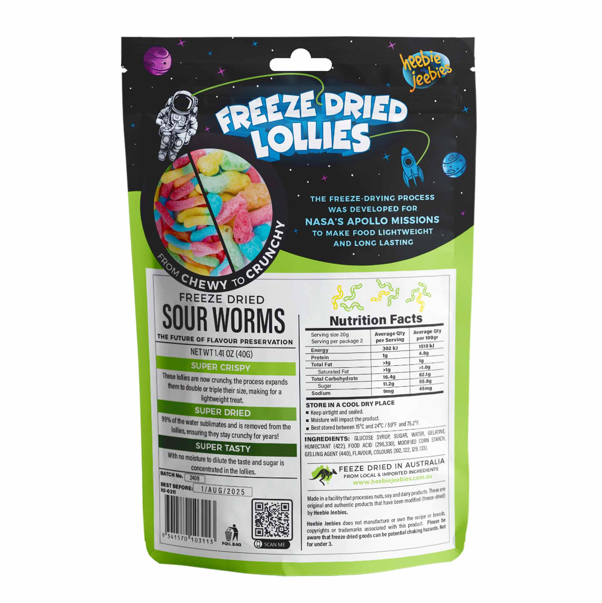 Heebie Jeebies Freeze Dried Lollies - Sour Worms