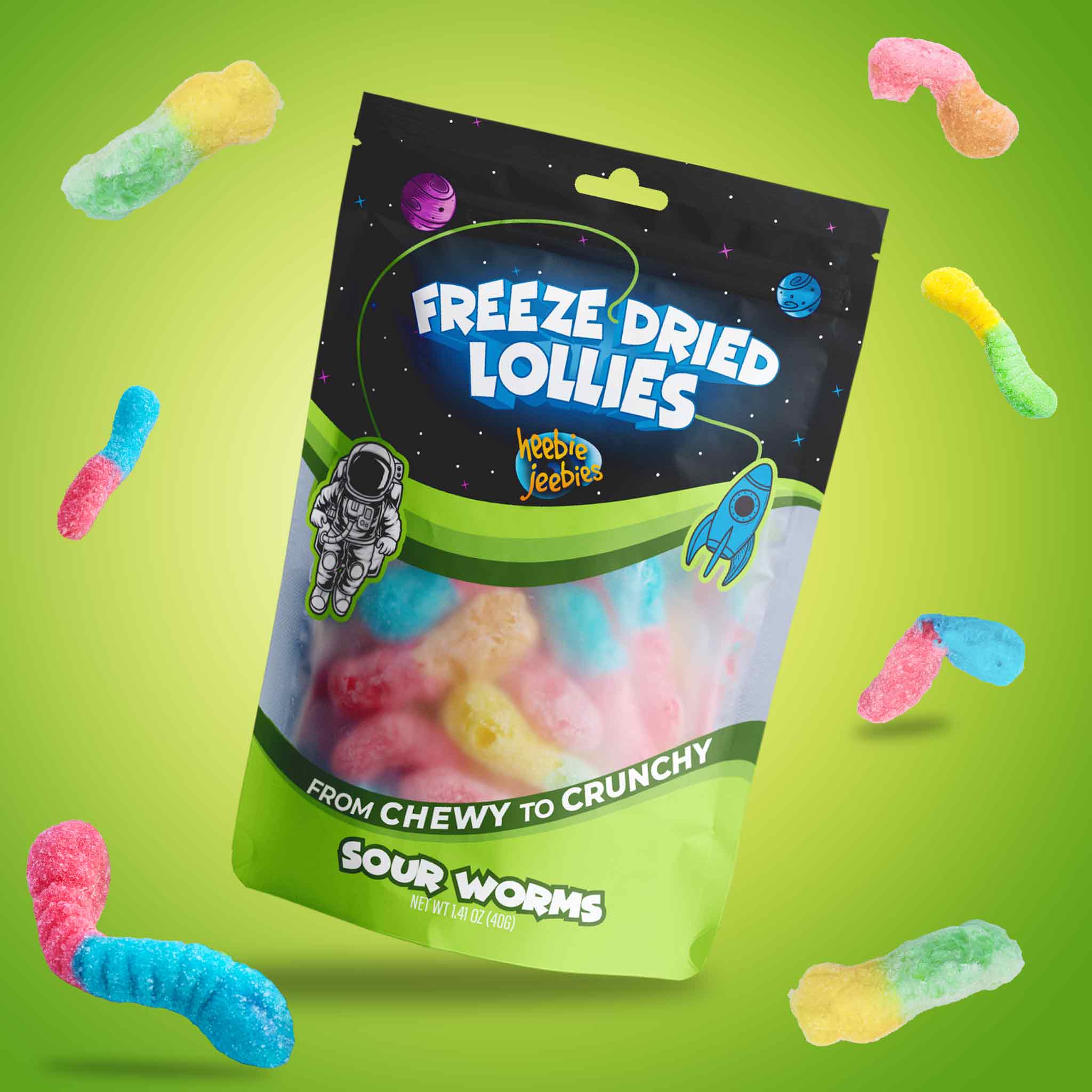 Heebie Jeebies Freeze Dried Lollies - Sour Worms