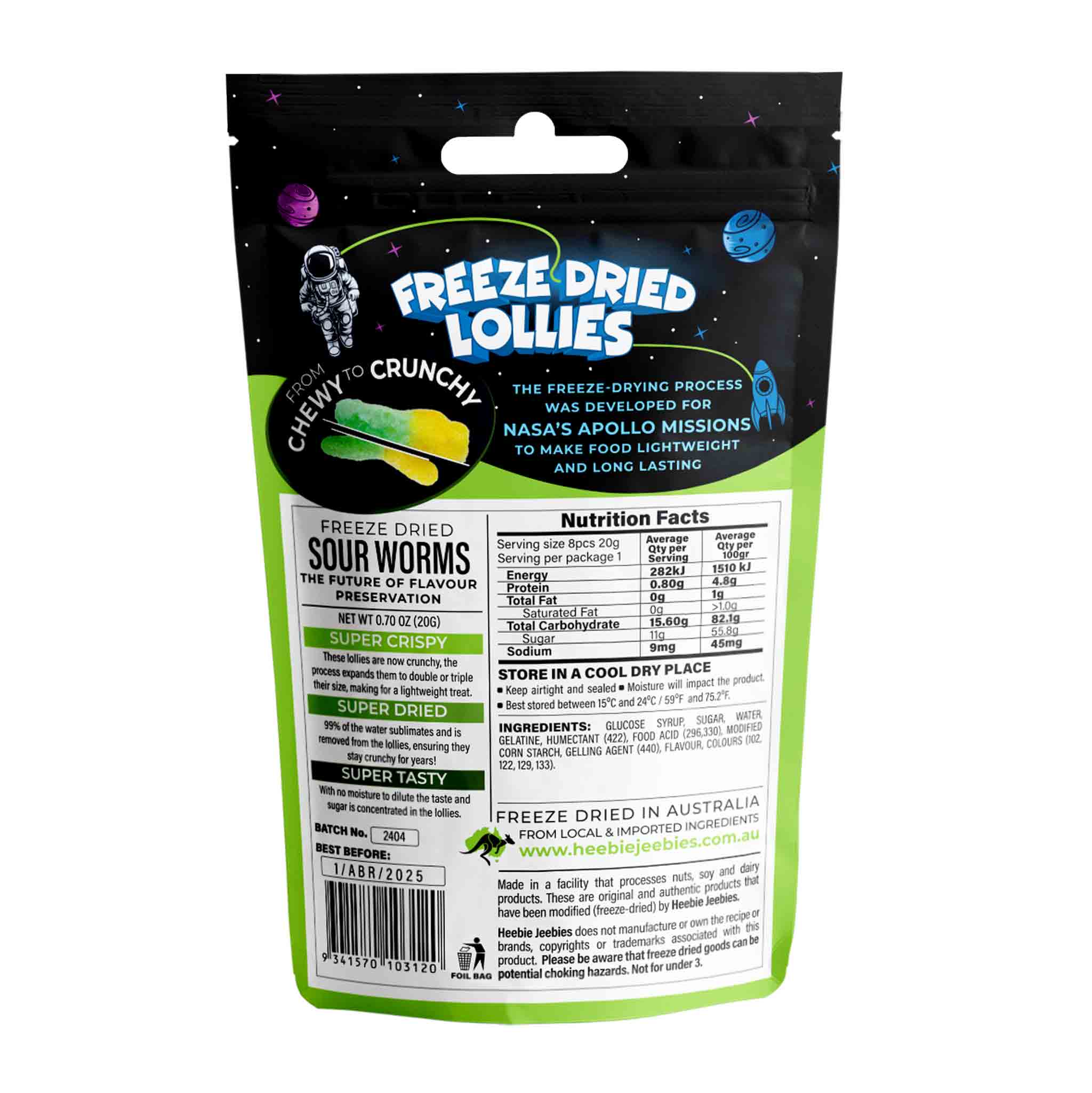 Heebie Jeebies Freeze Dried Lollies - Mini Sour Worms