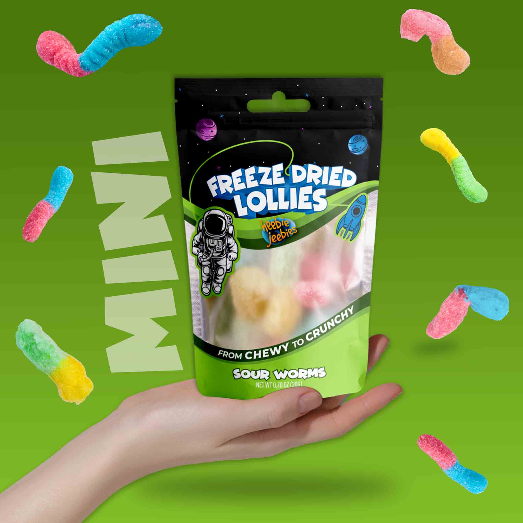 Heebie Jeebies Freeze Dried Lollies - Mini Sour Worms