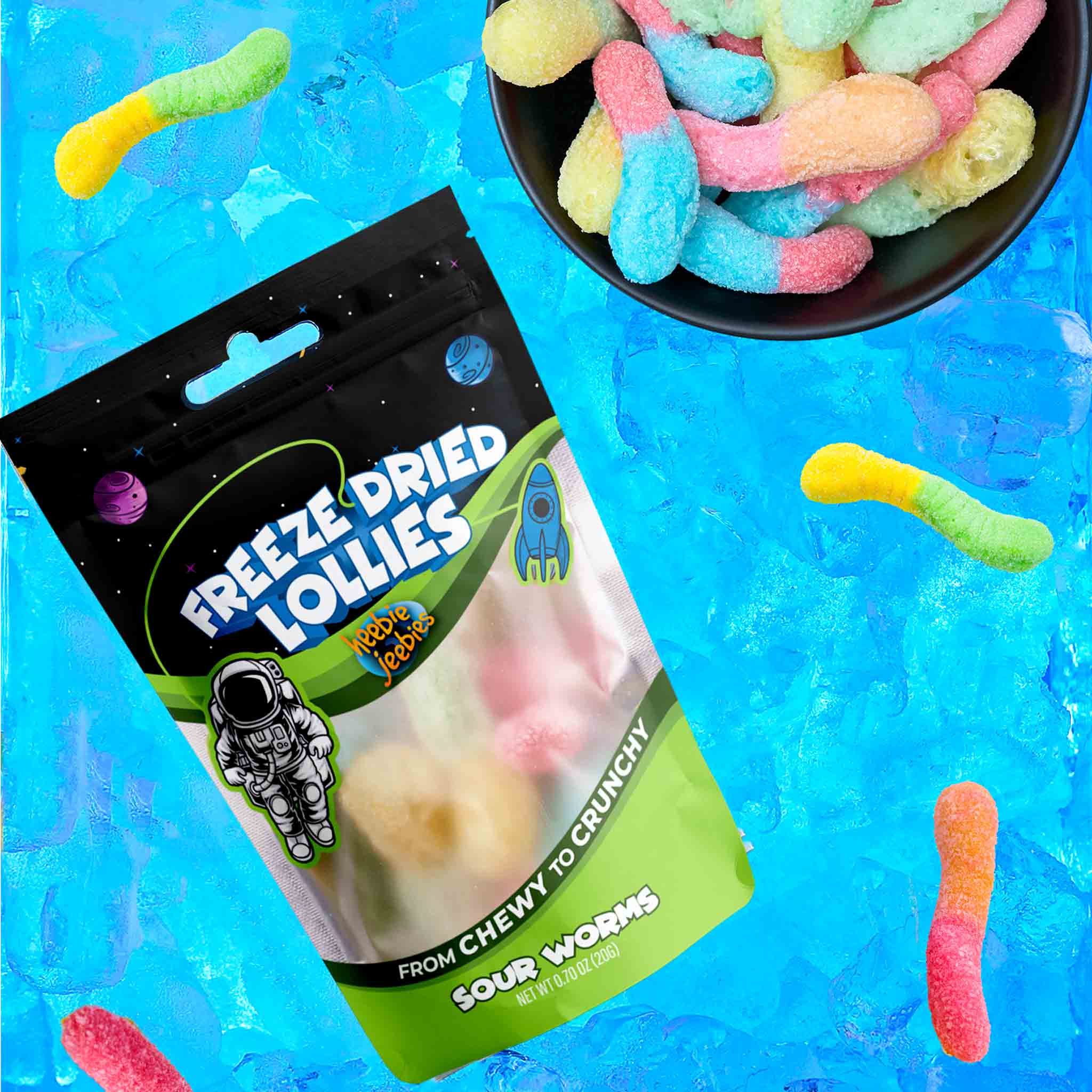 Heebie Jeebies Freeze Dried Lollies - Mini Sour Worms