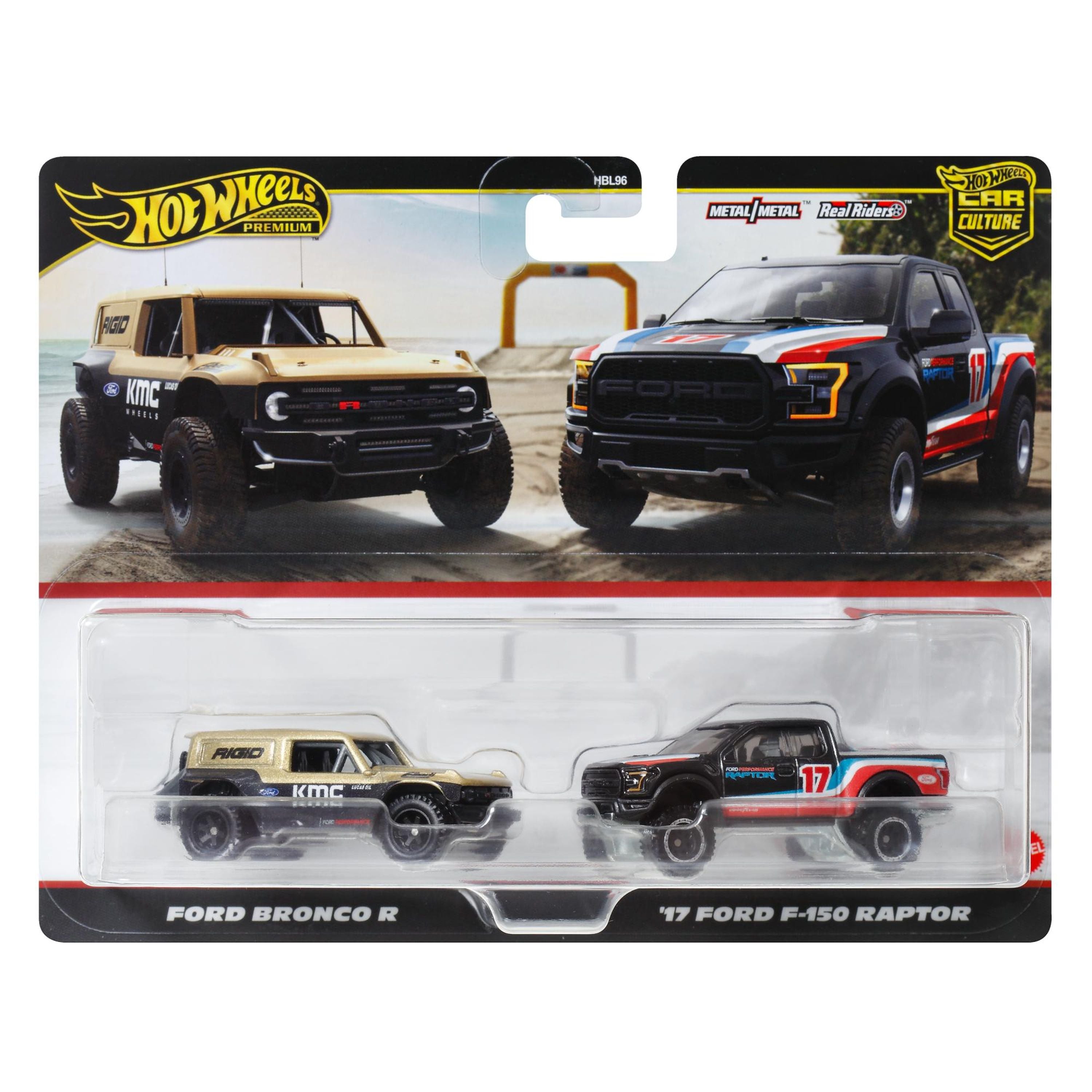Hot Wheels Premiums Vehicle 2 Pack - Ford Bronco R & 17 Ford F-150 Raptor