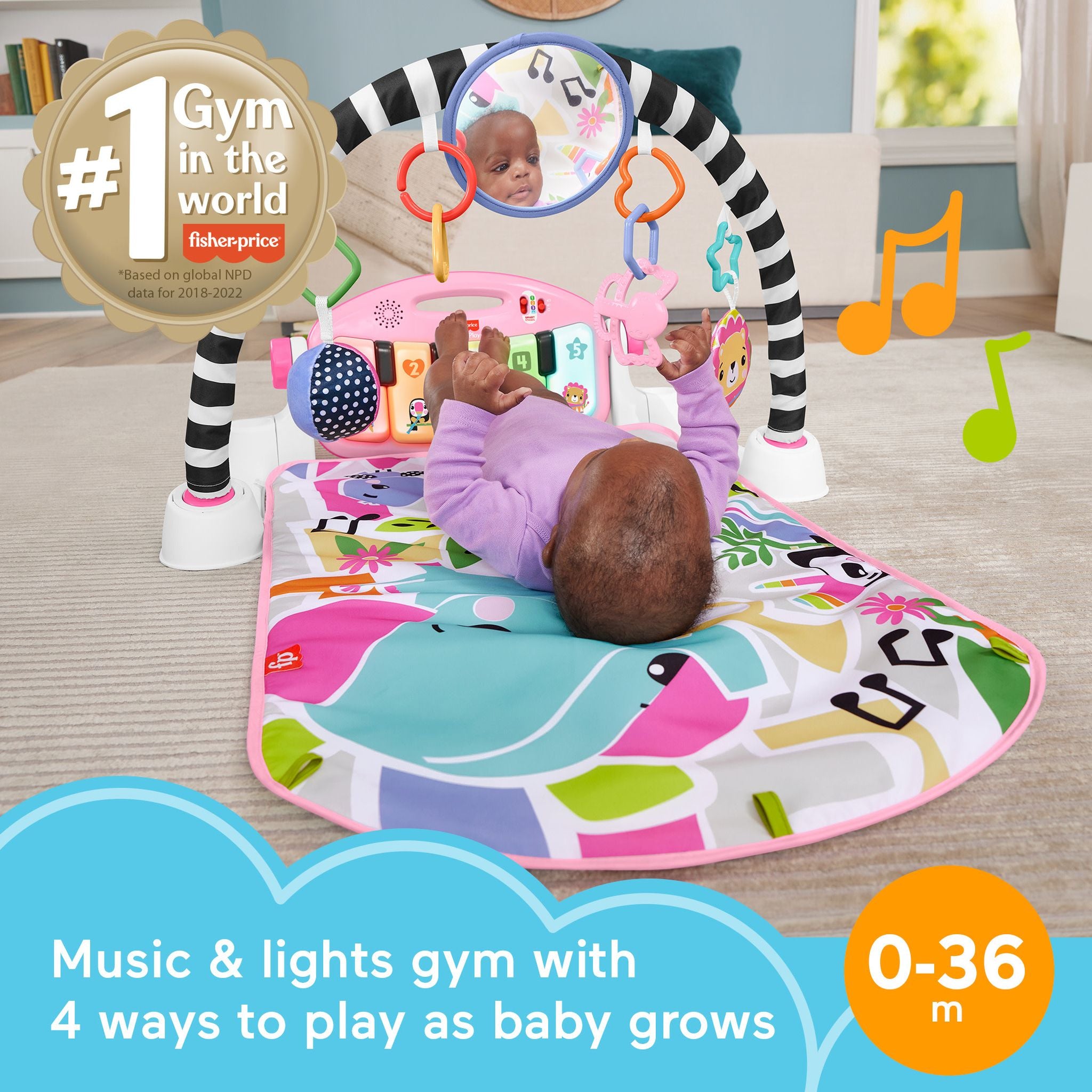 Fisher-Price Glow And Grow Kick & Play Piano Gym - Pink