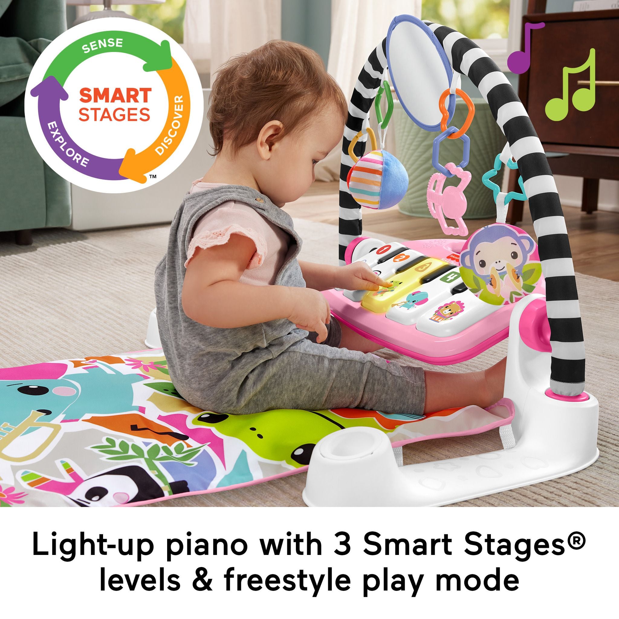 Fisher-Price Glow And Grow Kick & Play Piano Gym - Pink