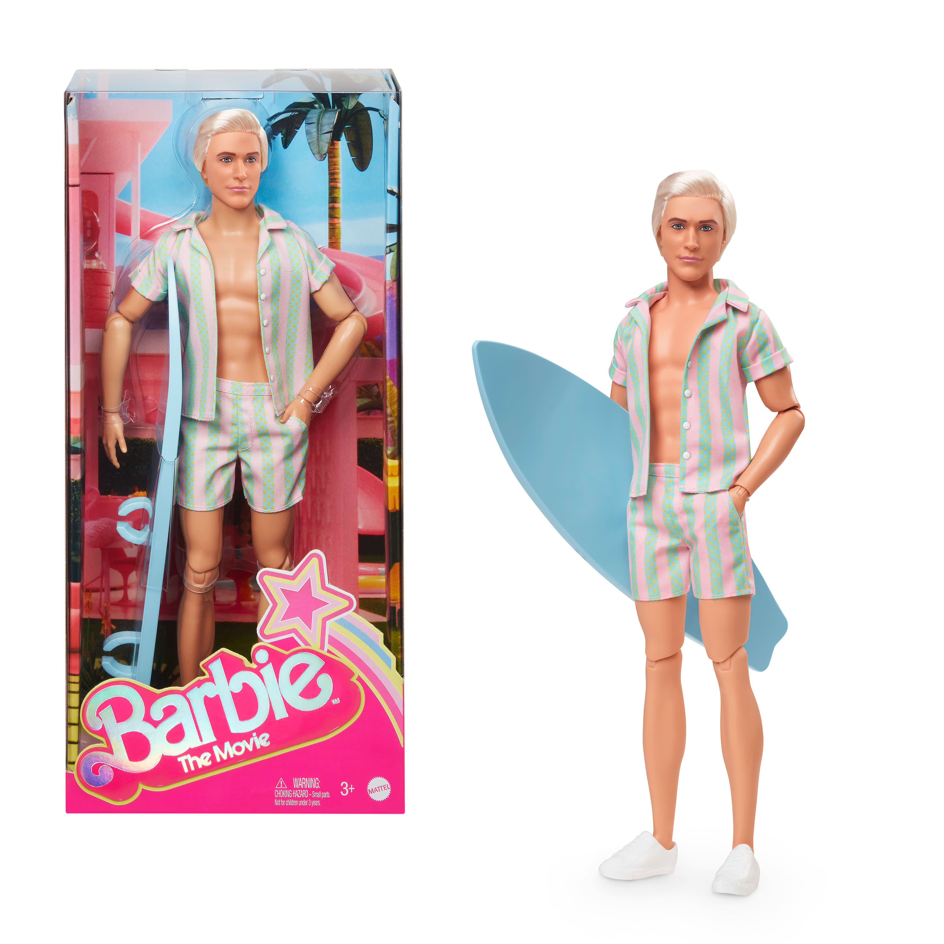 Barbie The Movie Ken Doll Pastel Striped Beach Matching Set