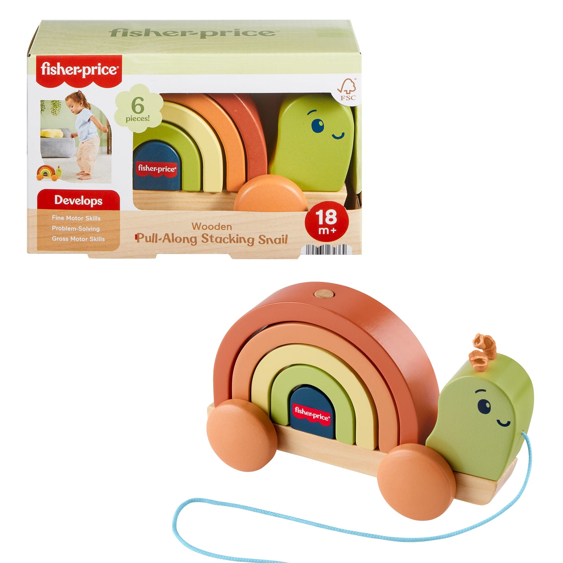 Fisher-Price Tiny Garden Wooden Pull-Along Stacking Snail - Toyworld Australia