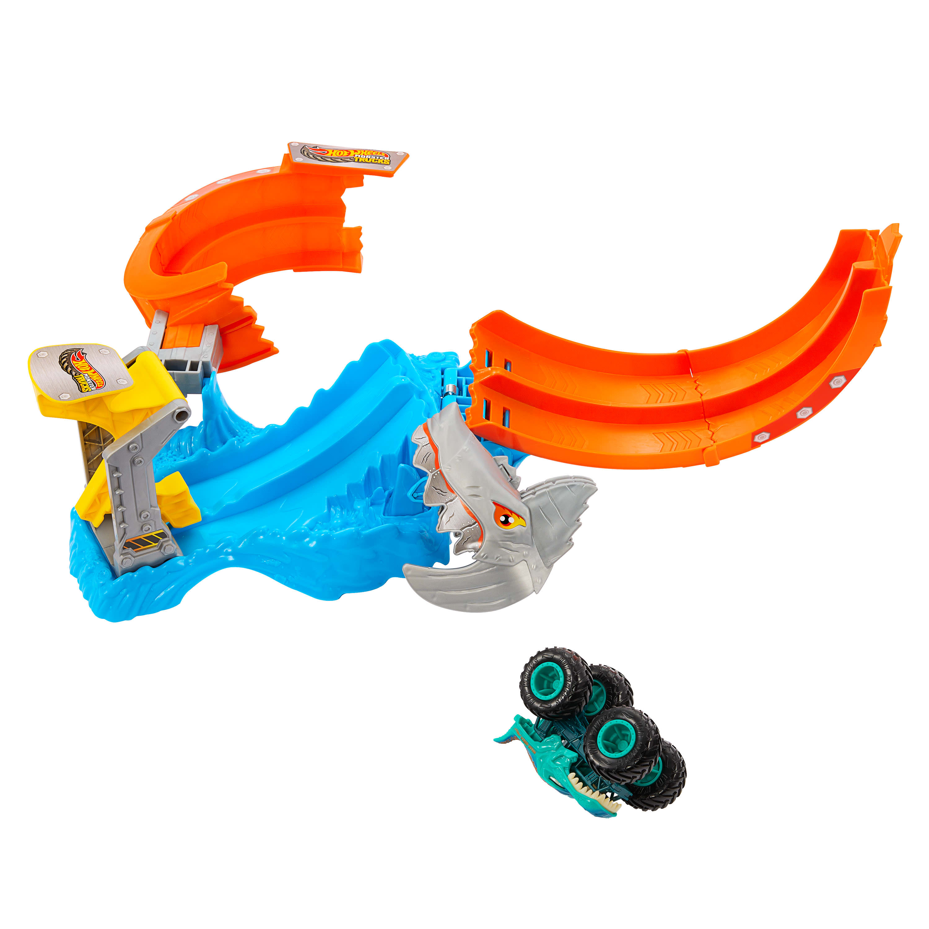 Hot Wheels Monster Trucks Corkscrew Shark Smash Track Set
