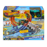 Hot Wheels Monster Trucks Corkscrew Shark Smash Track Set