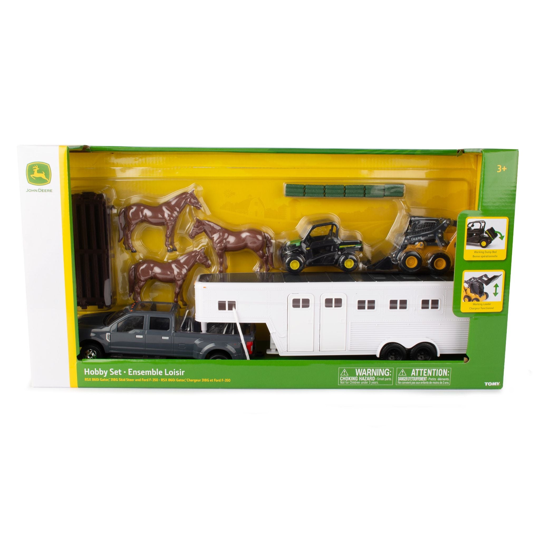 John Deere 1:32 Hobby Set With Jd Gator & Skid Steer (With Horses)