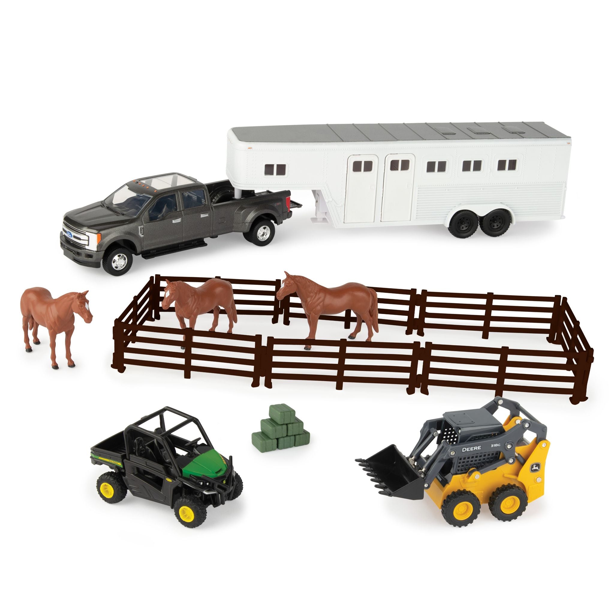 John Deere 1:32 Hobby Set With Jd Gator & Skid Steer (With Horses)