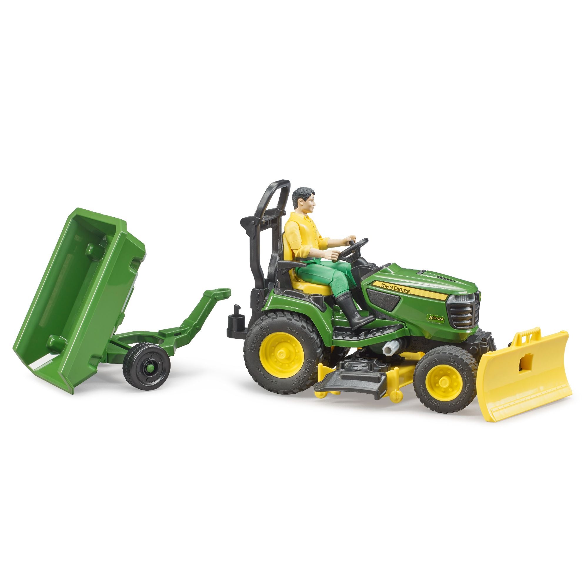 Bruder John Deere Lawn Tractor With Trailer & Gardener