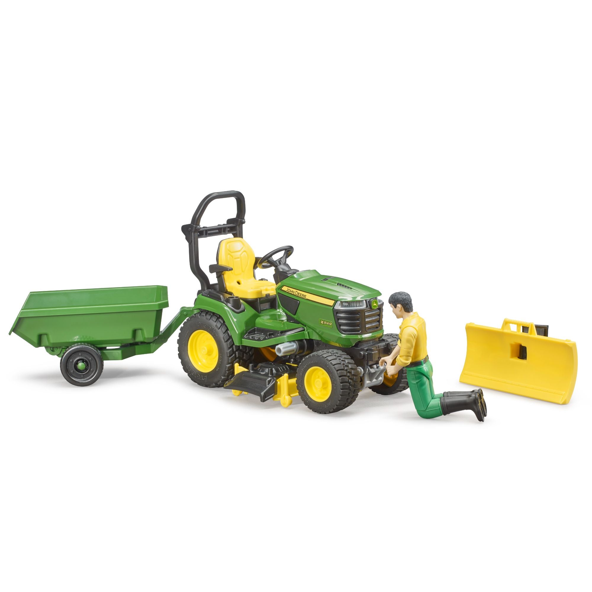 Bruder John Deere Lawn Tractor With Trailer & Gardener