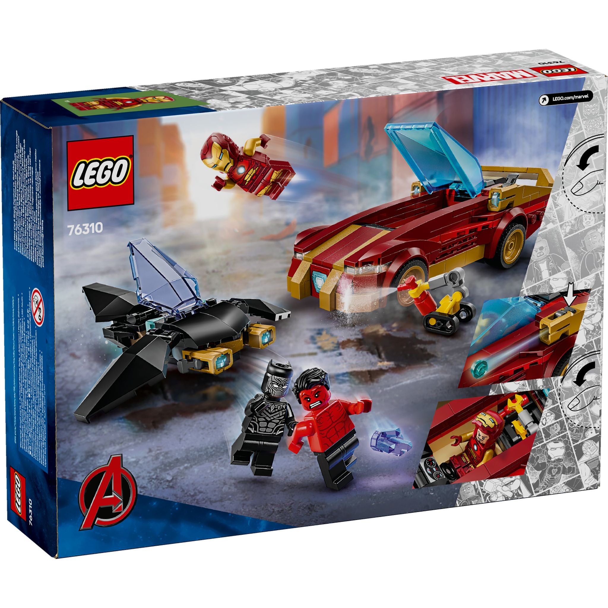 LEGO 76310 Marvel Super Heroes Iron Man Car & Black Panther vs. Red Hulk