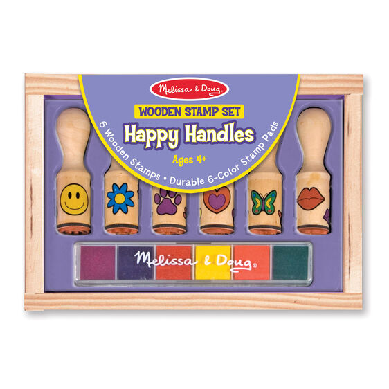 Melissa & Doug - Wooden Stamp Set - Happy Handles - Toyworld Aus