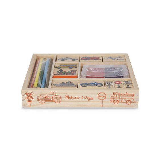 Melissa & Doug - Wooden Stamp Set - Vehicles - Toyworld Aus