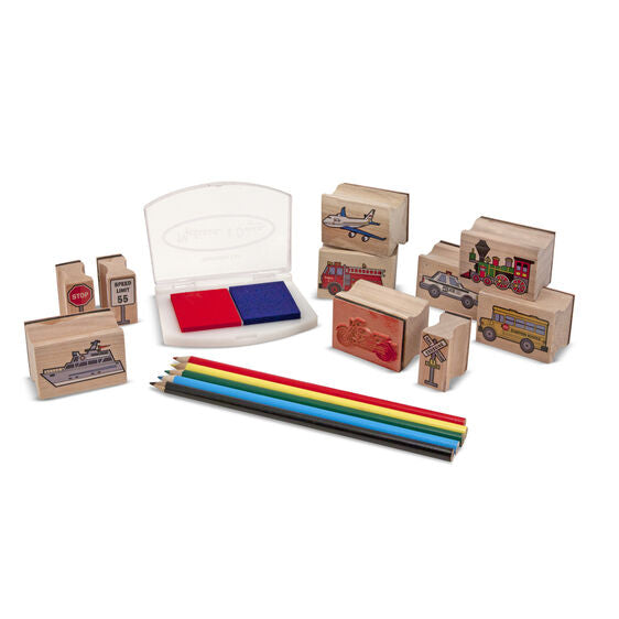 Melissa & Doug - Wooden Stamp Set - Vehicles - Toyworld Aus
