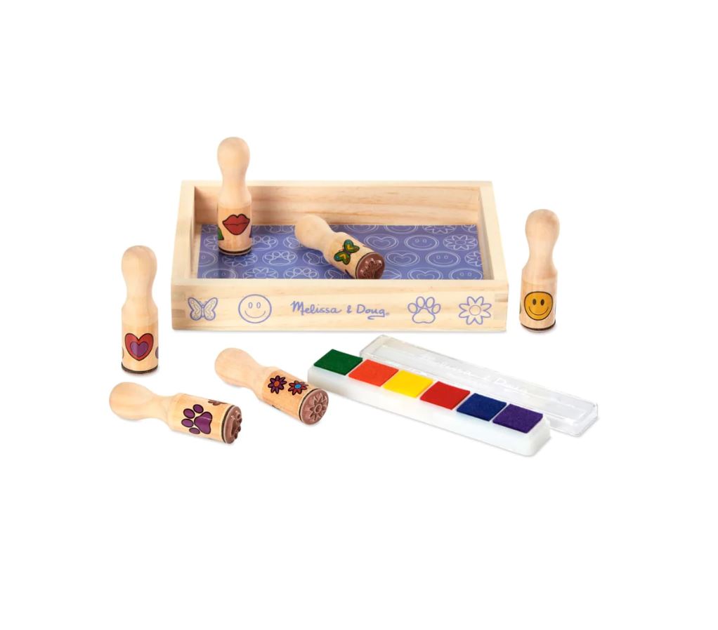 Melissa & Doug - Wooden Stamp Set - Happy Handles - Toyworld Aus