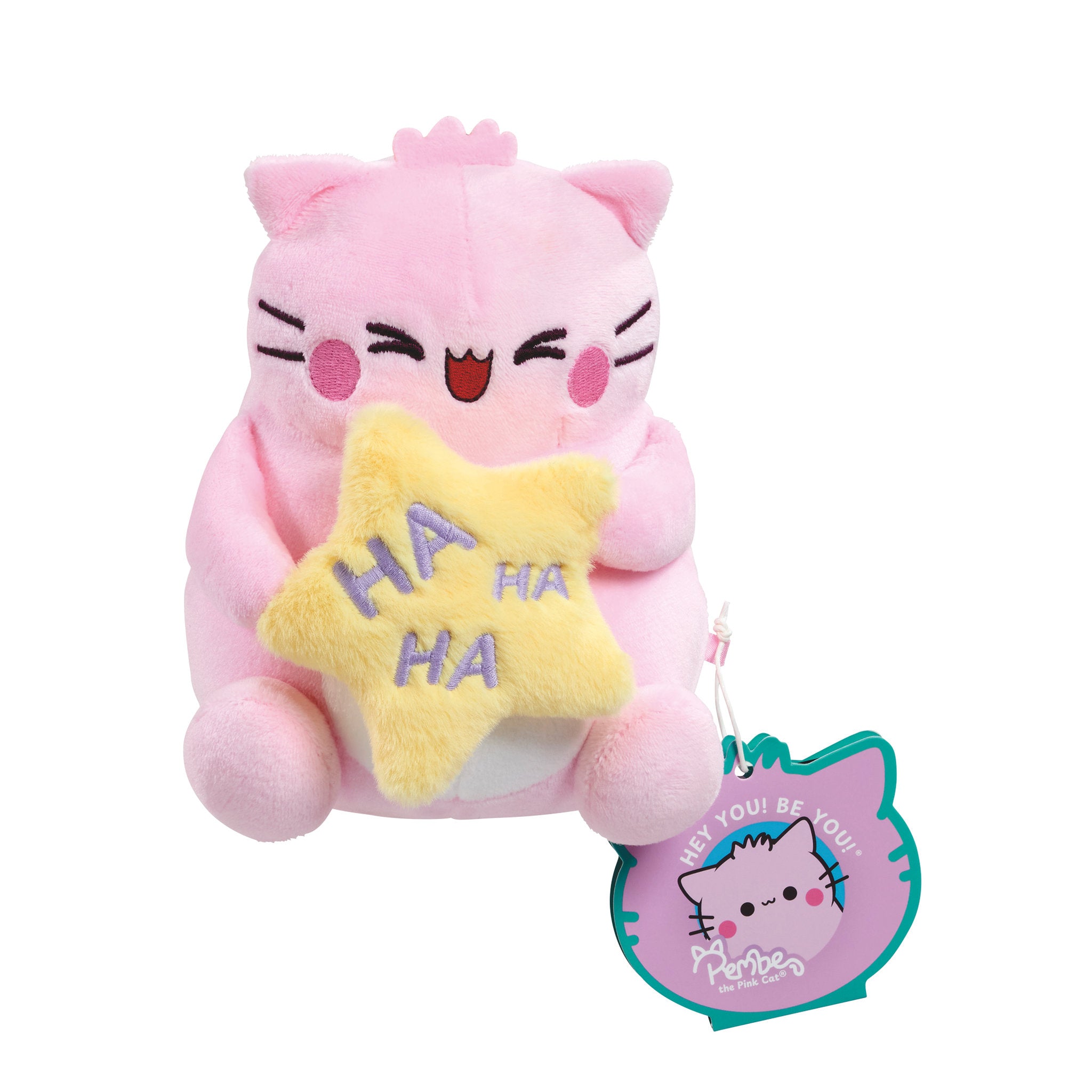 Pembe the Pink Cat 7 Inch Plush  - Laughing