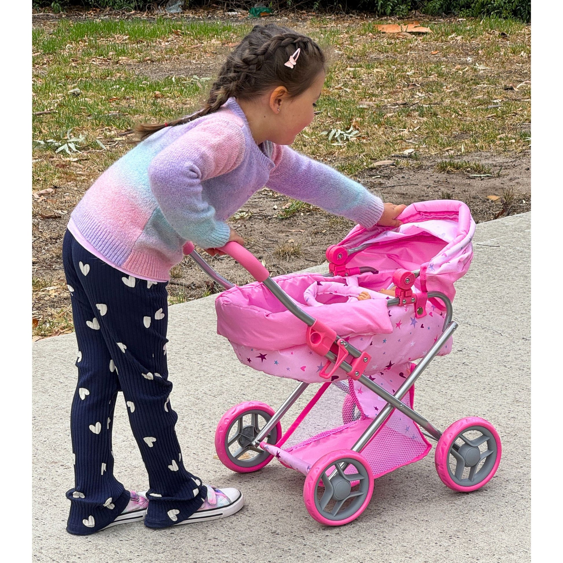 Playworld Doll Pram Medium Pink - Toyworld Australia