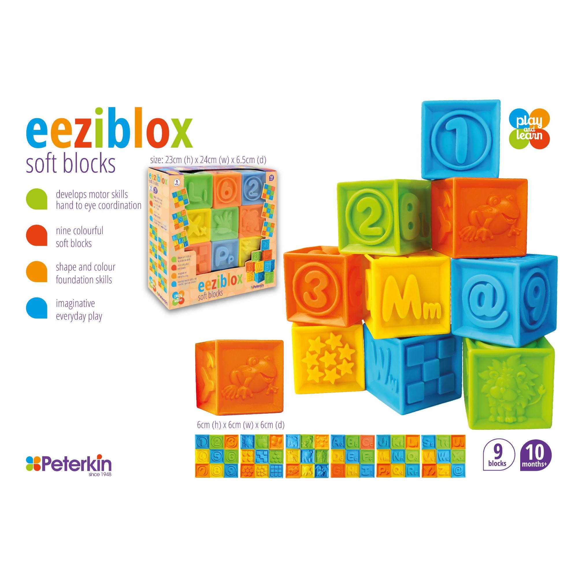 Play And Learn Eeziblox 9 Piece Soft Blocks Set